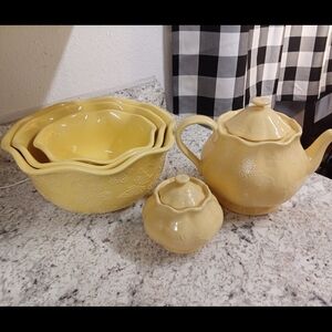 Temptations Yellow Ceramic Tea Set with Bowls